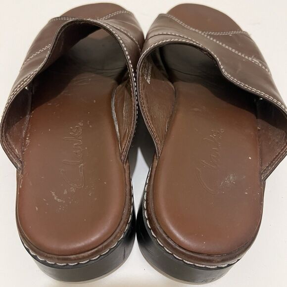 Clarks Criss Cross Brown Leather Slip On Slides Sandals Womens Size 8M VTG 2003 - Picture 8 of 13
